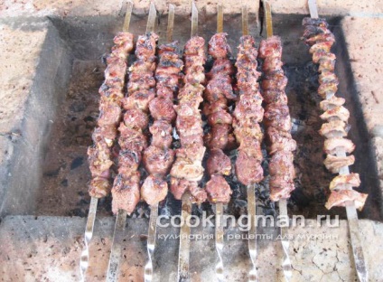 Shish kebab din miel marinat în ceapă, usturoi și roșii - gătit pentru bărbați