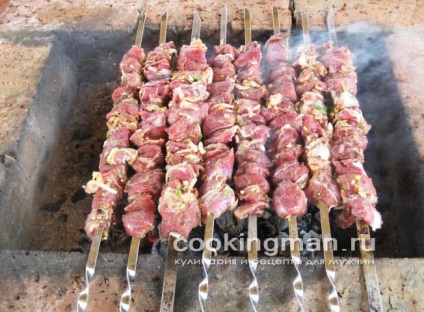 Shish kebab din miel marinat în ceapă, usturoi și roșii - gătit pentru bărbați