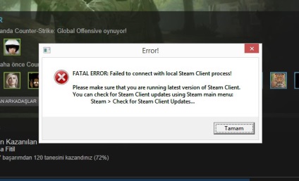 Eroare fatală nu a reușit să se conecteze cu procesul de client abur local în cs go - ce să facă, talkdevice