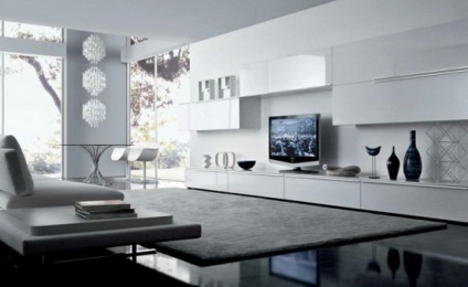 Interior în stilul de minimalism în camera de zi, dormitor, bucătărie și alte camere