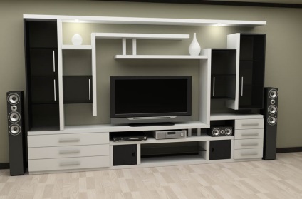 Zidul din dormitor este un deal ieftin și elegant, un modular modular, cu mobilier foto, unghiular, de tip