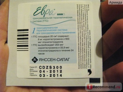 Patchul hormonal contraceptiv al eurasianului (evra) este 