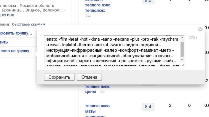 Minus cuvintele din Yandex directe