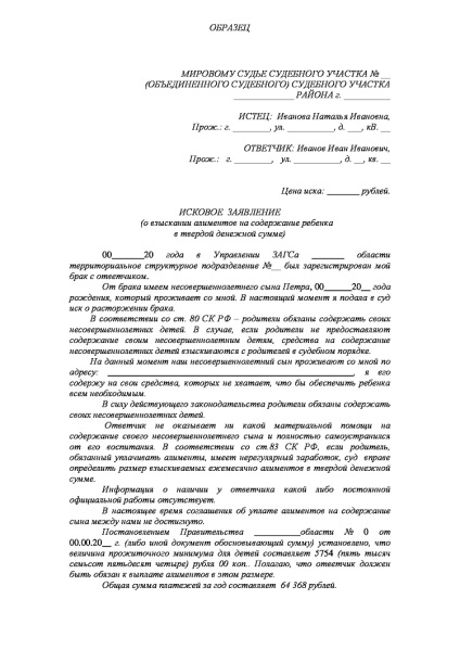 Probele de creanțe pentru pensie alimentară într-o sumă tare de bani cum să scrie un costum