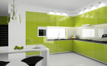 Design de bucatarie verde deschis, fotografie in interiorul bucatariei