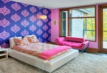 Hálószoba két színes képek a belső kialakítás a szoba, 2 színkombinációk