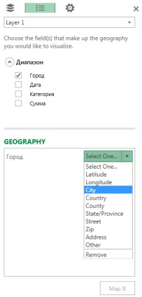 Vizualizarea datelor geografice utilizând add-in-ul geoflow, exceltip