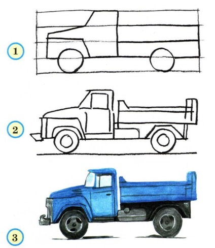 Cum să atragă kamaz în creioane pas cu pas creion