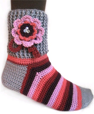 Cum să Knit Boots descrierea modelului croșetat - panglici de tricotat papuci croșetat, papuci de tricotat ace, modele