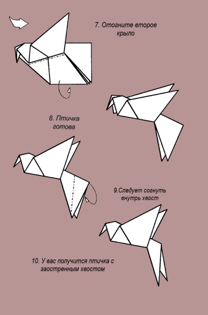 Origami păsări întors pe bază de schemă - origami din hârtie pasăre