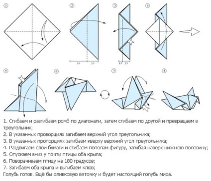 Origami păsări întors pe bază de schemă - origami din hârtie pasăre