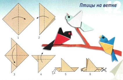 Origami păsări întors pe bază de schemă - origami din hârtie pasăre