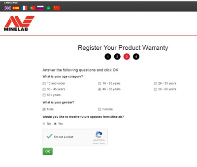 Verificați numărul de minelab pe site-ul oficial