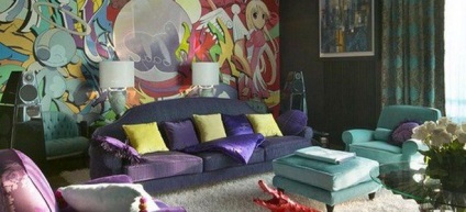 Stil art pop în interiorul camerei de zi, dormitor, camera pentru copii