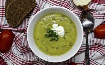 Supa de pudră din rețeta verde de mazăre, cu foc de gătit, cu pas cu pas, din mazare verde