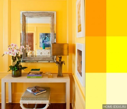 Culoarea galbenă în interior și combinația sa în sufragerie, bucătărie, dormitor și pepinieră