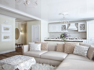 Designul unui living - combinat cu o bucătărie și o sufragerie, și o fotografie a unui interior combinat