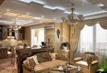 Designul camerei de zi combinate fotografie bucătărie a caselor de interior, împreună cu sala, decor elegant al camerei