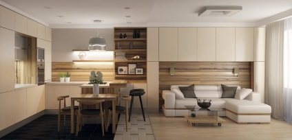 Designul camerei de zi combinate fotografie bucătărie a caselor de interior, împreună cu sala, decor elegant al camerei