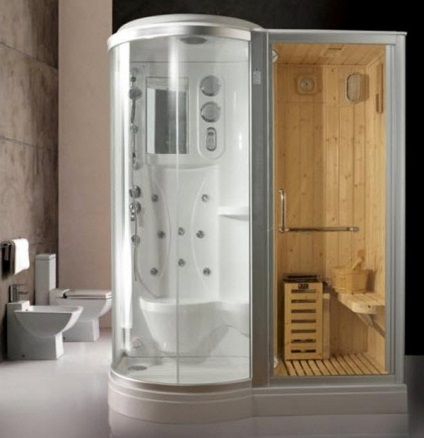Cabină de duș cu beneficii pentru saună, vedere și instalare, reparații și proiectarea băii