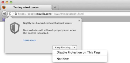 Firefox blochează conținutul activ mixt