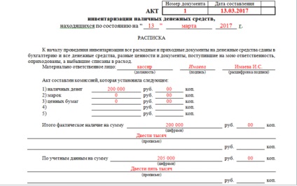 Inventarul formularelor de casierie, înregistrări