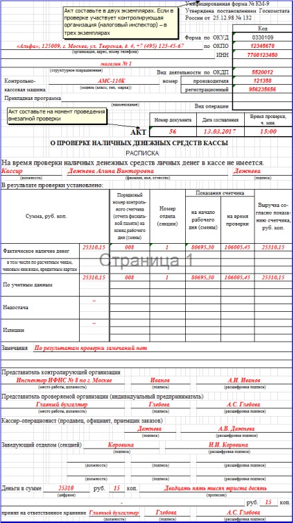 Inventarul formularelor de casierie, înregistrări