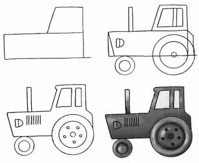 Cum de a desena un tractor, trage un pas simplu copil tractor în creion pas  cu