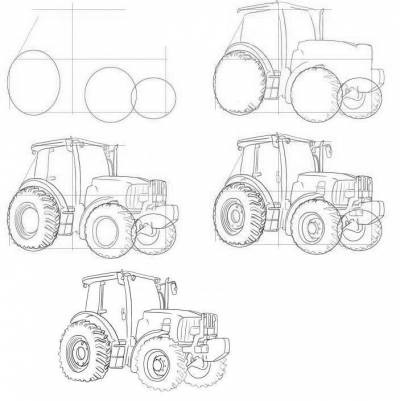 Cum de a desena un tractor, trage un pas simplu copil tractor în creion pas  cu