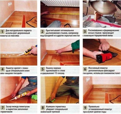 Hogyan tulajdonítanak a lábazat a padlóra a kezeiket, mint ragasztott, csavarozott, utasítások, fotók