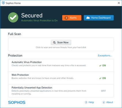 Prezentare generală a sophos-ului antivirus acasă