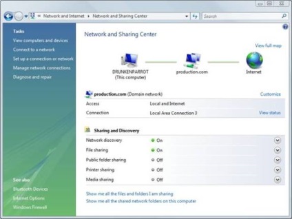 Conectarea vizualizării cartelei de rețea în sistemul de operare Vista