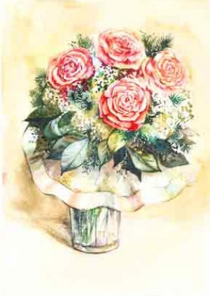 Desenarea unui buchet de trandafiri cu acuarelă - schiță