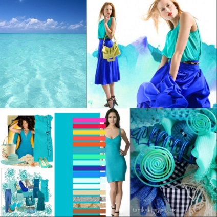 A kék szín a ruhát - kombinálva más színek, fotók
