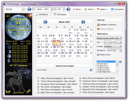 Calendarul lunar al lunii de lună pentru fiecare zi