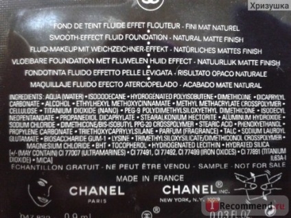 Tonális alapján Chanel tökéletesség Lumiere bársony - «alkalmazása után a bőr bársonyosan”