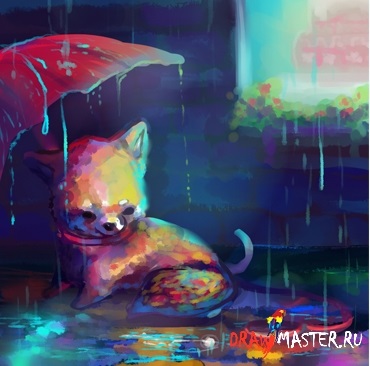Lecții de pictura - cum să desenezi un catel în ploaie
