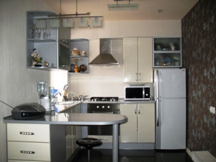 Design de bucătărie în Hrușciov cu un frigider și coloană de gaz fotografie, pregătirea, instalarea și decorarea