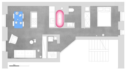 Proiect de design al unui mic apartament de 44 mp M