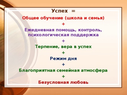 Formula de succes sau cum să ajuți un copil să învețe bine la școală - un psiholog, prezentări