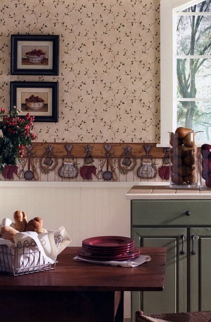 Bucătărie interioară în stil țară, mobilier frumos, decor și decor într-un stil rustic modern