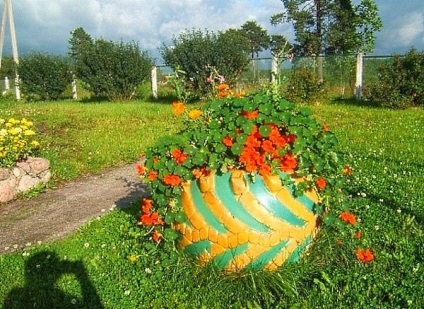 Cum de a face un pat de flori frumos de la o anvelopă auto la o dachă - și o fotografie este un lucru ușor de făcut