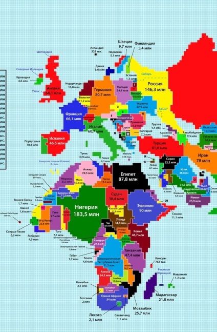 O hartă a lumii ajustată pentru mărimea populației fiecărei țări