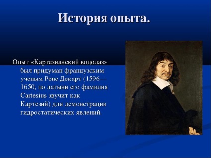 A Descartes-féle búvár kísérleti előzmény