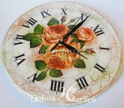 Romantikus óra Decoupage őszi rózsa