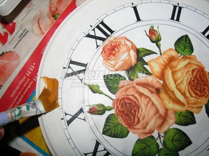 Romantikus óra Decoupage őszi rózsa