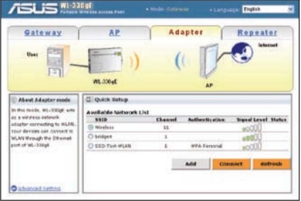 Setarea modurilor de operare ale punctului de acces asus wl-330ge