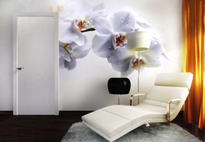 Tapete cu imaginea orhideelor ​​într-un flori blând interior pe pereți