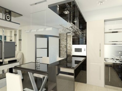 Apartament studio cu dormitor și bucătărie - design de fotografie