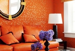 Wallpaper portocaliu interior și fotografii cu tapet portocaliu și ce fel de perdele sunt mai bine de ales